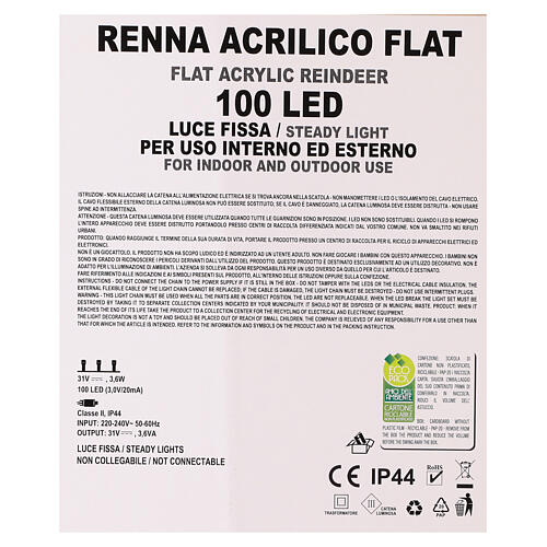 Renne lumineux Noël 2D avec support 90x55 cm 100 LEDs 7