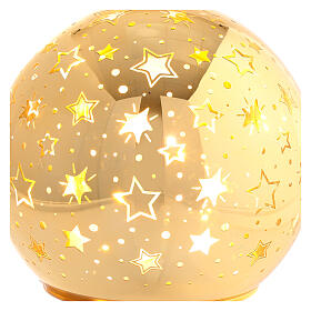 Esfera vidrio estrellas transparentes con fondo dorado 10 cm