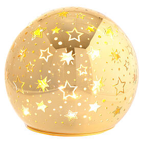 Glaskugel mit LED-Licht, goldfarben, mit stilisierten Sternen – 12 cm