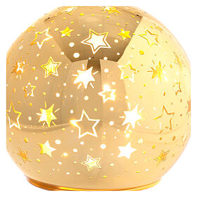 Glaskugel mit LED-Licht, goldfarben, mit stilisierten Sternen – 12 cm