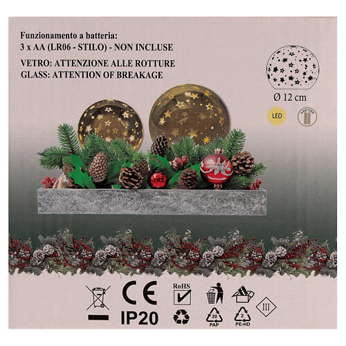 Glaskugel mit LED-Licht, goldfarben, mit stilisierten Sternen – 12 cm 4