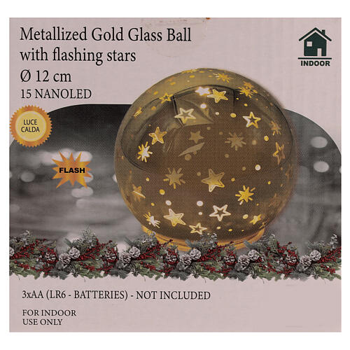 Golden light ball with stylised stars and LED lights, 5 in 3