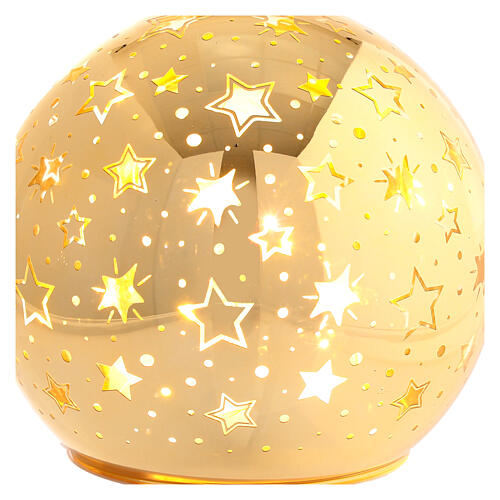 Sfera 12 cm a luci led dorata con stelle stilizzate 2