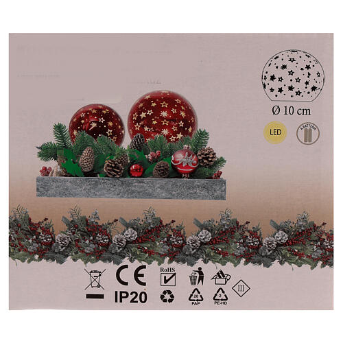 Glaskugel mit LED-Licht, rot, mit stilisierten Sternen – 10 cm 4