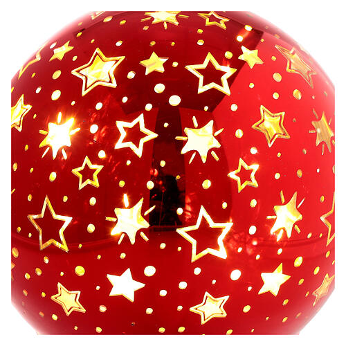 10cm nanoled red glass Christmas lamp sphere with stylized stars 2