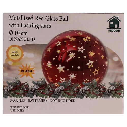 10cm nanoled red glass Christmas lamp sphere with stylized stars 3