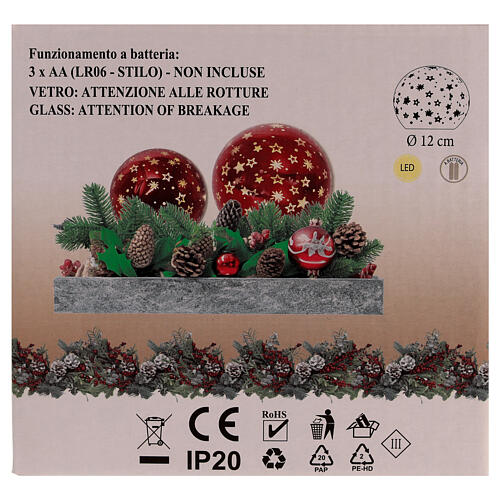 Glaskugel mit LED-Licht, rot, mit stilisierten Sternen – 12 cm 4