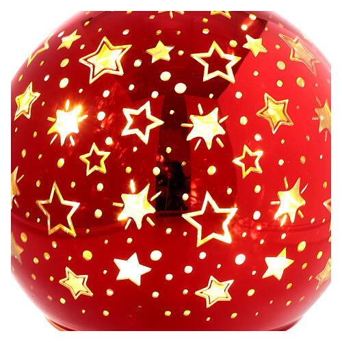 Sfera da tavolo decoro stelle su sfondo rosso 12 cm luce nanoled 2