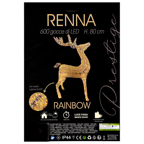 Renna 3D Babbo Natale reinbow led bianco caldo 50x20x80 cm 8
