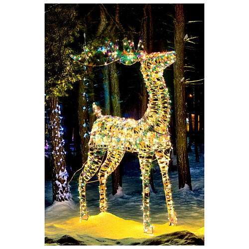 3D rainbow reindeer, warm white LEDs, 24x8x40 in 3