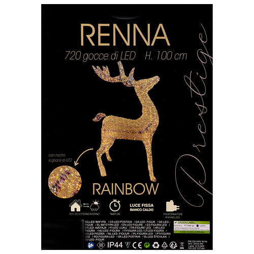 Renna rainbow Babbo Natale 3D led bianco caldo 60x20x100 cm 4