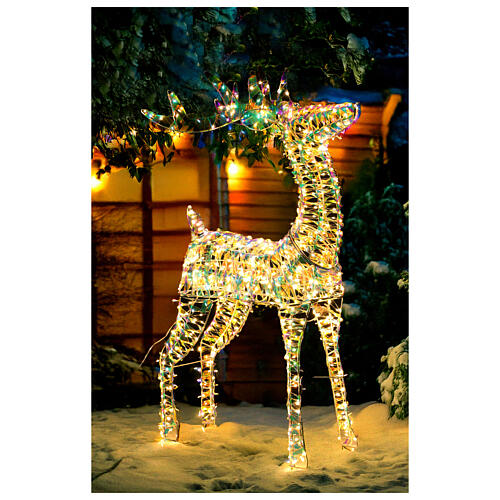 Renna 3D Babbo Natale rainbow led bianco caldo 70x20x120 cm 3