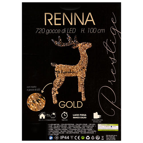 Weihnachtsmannrentier, 3D, Gold-Effekt, 720 warmweiße LEDs, 60 x 22 x 100 cm – für Innen- und Außenbereich 4