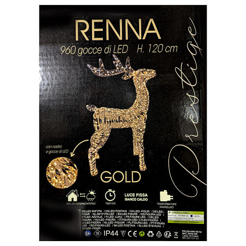 Golden reindeer, 3D figure with warm white LEDs, 28x8x50 in 4