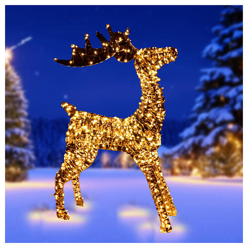 Golden reindeer, 3D figure with warm white LEDs, 28x8x50 in 5