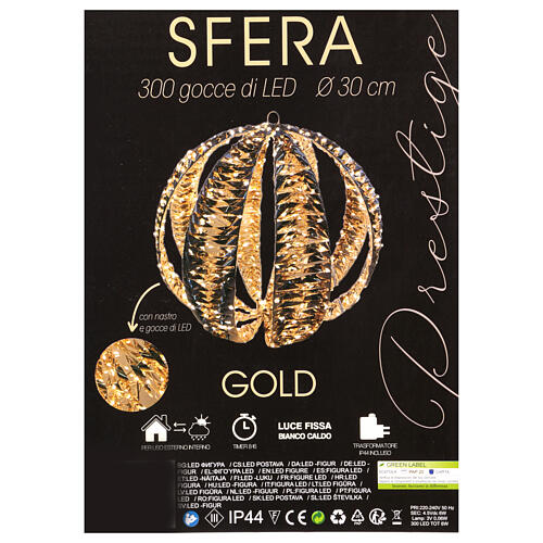 Sfera oro 300 led bianco caldo 30 cm 4