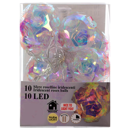 Catena roselline luci Natale led iridescenti 1,35 m interno 4