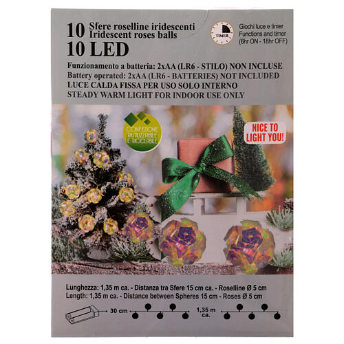 Catena roselline luci Natale led iridescenti 1,35 m interno 5