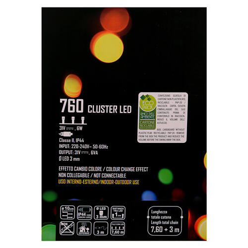 Catena natalizia multicolore 760 luci led 7,60 m interno esterno 8