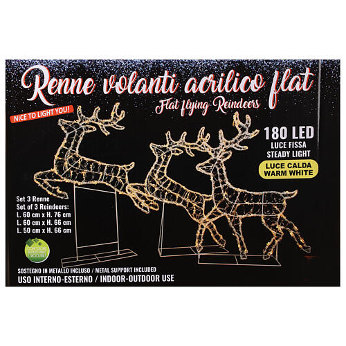 Flat Flying Christmas Reindeer 180 Warm White LED for Indoor and Outdoor Use 8