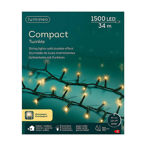 Compact twinkle light chain with 1500 LEDs, 15 ft, for 10-15 ft trees, indoor/outdoor 6
