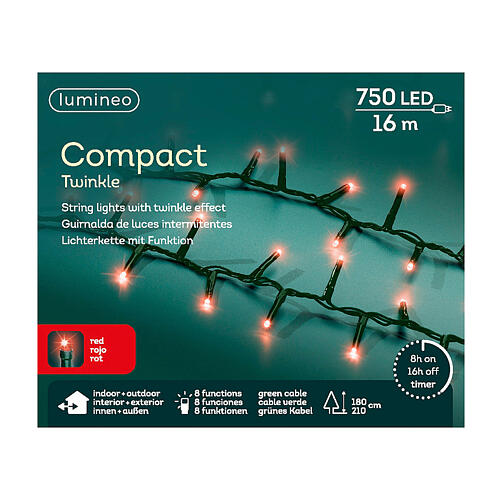 Catena luminosa rossa 750 LED Compact Twinkle 16 m alberi 180-200 cm int est 6