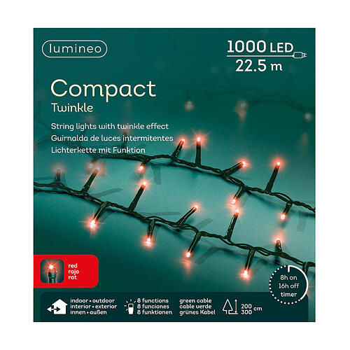 Red Twinkle Christmas Light Chain 1000 LED Compact 22.5 m Trees 200-300 cm Indoor Outdoor 6
