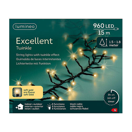 Corrente luminosa Excellent Twinkle branco quente 960 LEDs 15 m árvores 150-180 cm 6