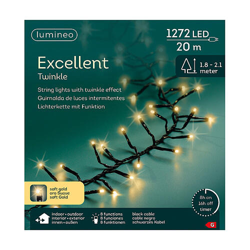 Cadena luminosa Excellent twinkle blanco cálido 1272 LED árboles 180-200 cm int ext 6
