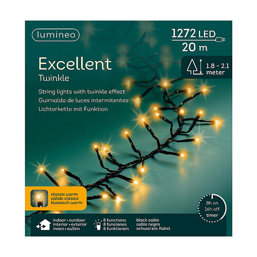 Luzes de Natal amarelas 1272 LEDs Excellent Twinkle 20 m árvores 180-210 cm int/ext 6