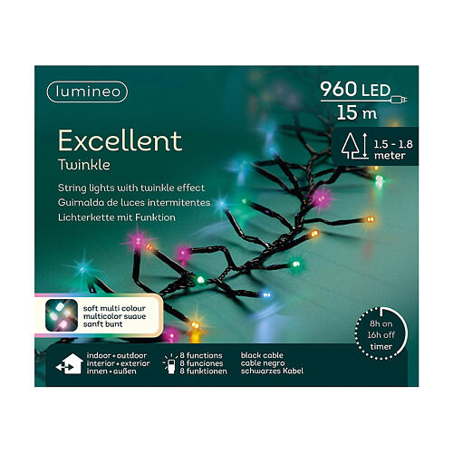 Catena luminosa multicolore Excellent Twinkle 960 LED 15 m alberi 150-180 cm int est 6