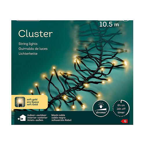 Catena luminosa dorata 1030 LED Cluster densi luce fissa dimmer 10,5 m int est 6