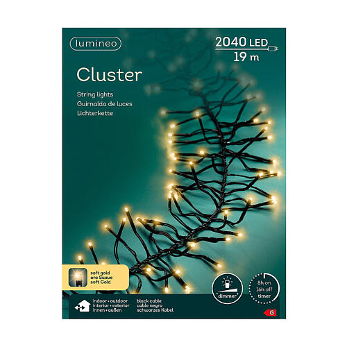 Catena luminosa Cluster luci dense dorate 2040 LED con dimmer 19 m int est 5