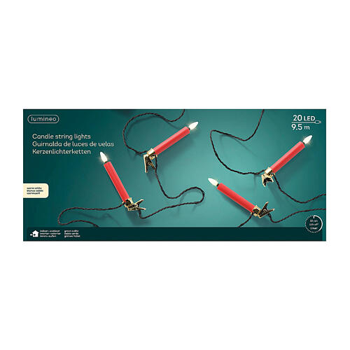 Luci LED a candela rosse per albero di Natale 9,5 m set 20 candele 7