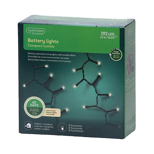 Catena luminosa Durawise bianco caldo 190 LED a batteria 4,7 m int est 5
