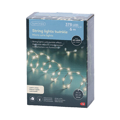 Stringa luminosa extra dense twinkle filo 378 LED bianco caldo 6 m 6