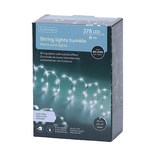 Fio de luzes 378 LEDs extra densos prata efeito twinkle 6 m 3