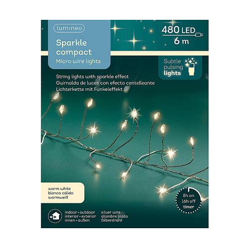 Catena luminosa Sparkle Compact bianco caldo 480 micro LED effetto scintilla int est 6