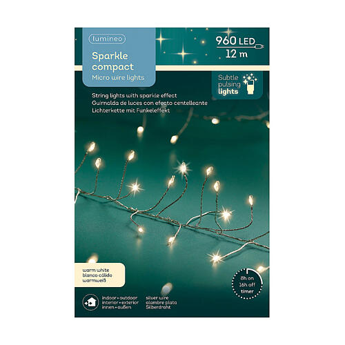 Warm White Light Chain 960 Sparkling Effect Christmas Micro LEDs Compact 12m Indoor Outdoor 6