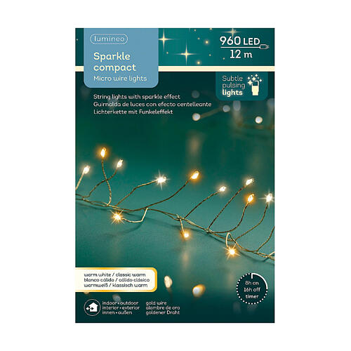 Catena luminosa dorata e bianco caldo 960 micro LED Sparkle Compact int est 7