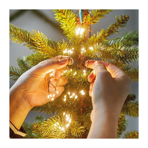 Cascata luminosa 408 microled filo verde albero Natale 180 cm bianco caldo int est 2