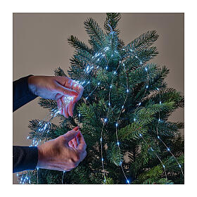 Cascata luminosa 672 microLEDs intermitentes fio transparente para árvore de Natal 210 cm branco frio int/ext