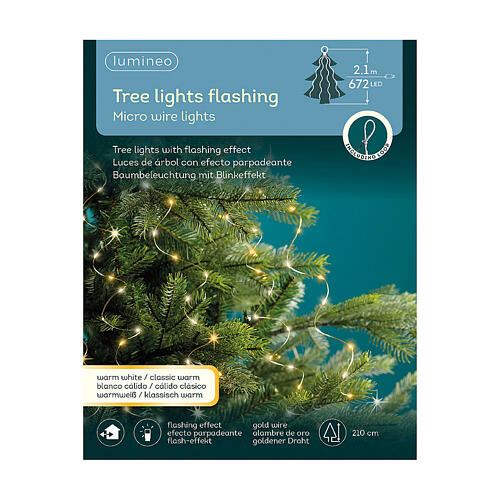 Cascade lumineuse 672 microLEDs fil doré et blanc chaud pour sapin de Noël 210 cm int/ext 7