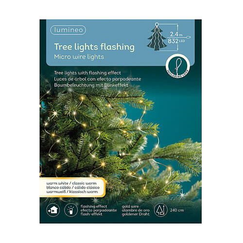Flashing light cascade of 192 warm white micrLEDs on golden wire for 95 in indoor/outdoor Christmas tree 6