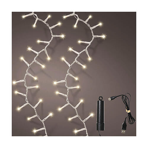 Catena luminosa bianco caldo 160 LED Duracharge filo bianco USB 4 m int est 1