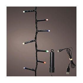 Catena luminosa luce multicolore 160 LED Duracharge filo nero USB 4 m int est