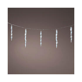 Bright lighted icicles for indoor and outdoor use, 60 cold white flashing LEDs, 12 ft
