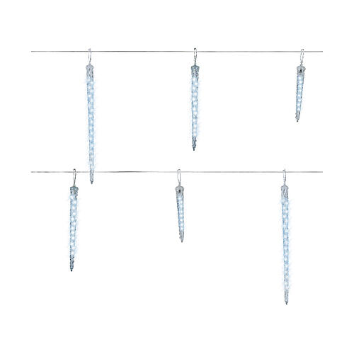 Bright icicles for indoor/outdoor use, 8 LEDs with cool white snow effect, 9 ft 2