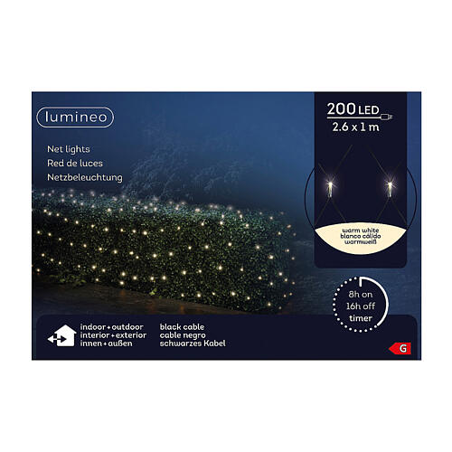 Rede luminosa 200 LEDs branco quente 2,6x1 m int/ext 5