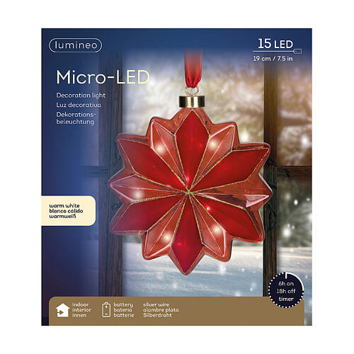 Fiore rosso 15 micro LED fissi uso interno 19 cm 3